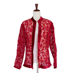 Chicos Floral Burnout Velvet Embroidery Cardigan Top 2 Vamp Whimsigoth Boho Art